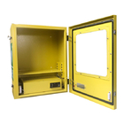 Желтым на открытом воздухе шкаф АЭД стены потревоженный держателем с системой отопления