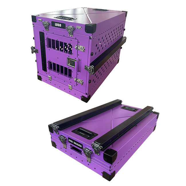 Pet Medium Aluminum Collapsible Dog Box Metal Foldable Purple Color 30 Inch