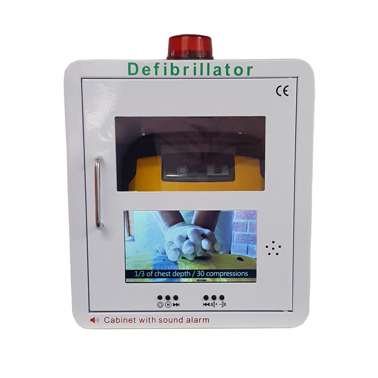 Стена рамки металла установила шкаф дефибриллятора AED с видео- экраном и аварийной системой