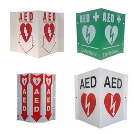 Знак AED знака AED v дефибриллятора белого зеленого цвета знака стены AED держателя стены пластиковый изготовленный на заказ алюминиевый